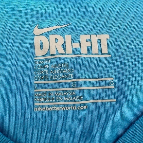 Nike Blue Dri-Fit Slim Fit V-Neck Short Sleeve T-Shirt Size L Women's - Picture 2 of 4